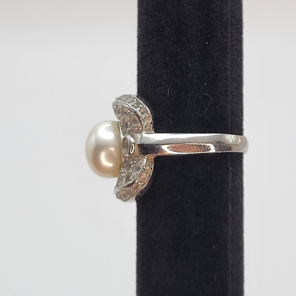 LUC | Sterling Silver Rhinestones Imitation Pearl Ring Size 8.75 - Picture 5 of 12